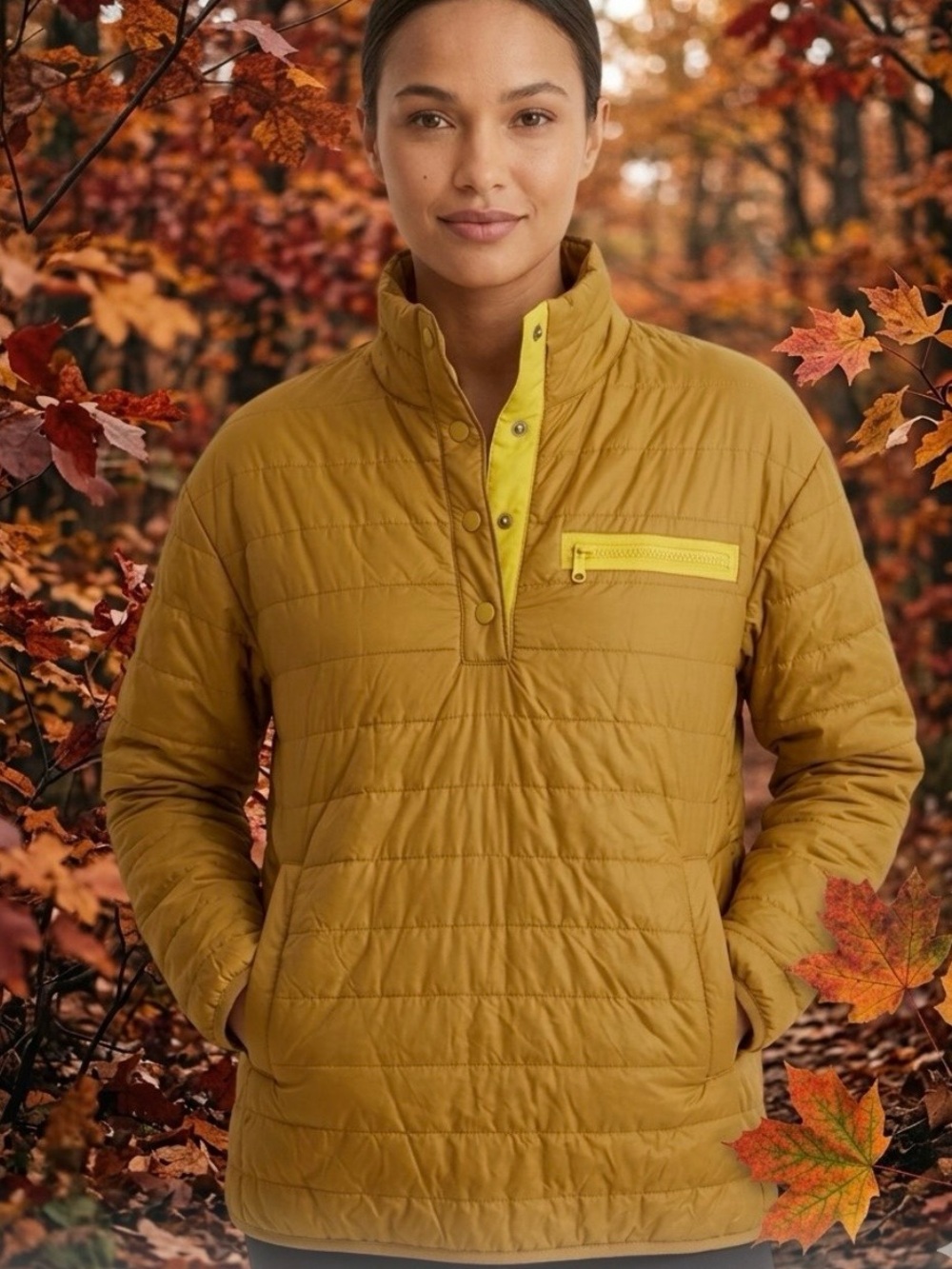 Offline by Arie Mustard Quilted Pullover Jacket - Women size XS